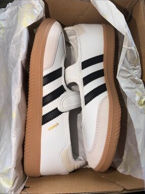 adidas Kids White Sneakers with Black Stripes and Gum Sole